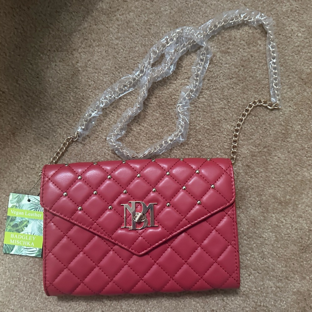 Badgley Mischka Red Quilted Crossbody Bag NWT